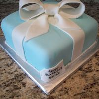 Tiffany Box 8" square covered in fondant with a gumpaste bow