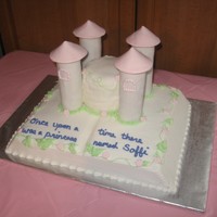 Princess Castle Storybook half sheet carved to look like a book with a 6" round as the castle