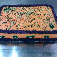 Halloween Sheet Cake I made this cake for my sons Kindergarten Halloween Party......there was a Haunted House built out of fondant on the center of this cake,...