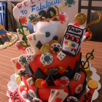 Viva Las Vagas This cake is chocolate and vanilla cake with Nutella cream cheese filling.All deorations are modeling chcolate and RKT covered with fondant...