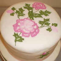 Brush Embroidery Another cake I made for my mom's birthday party. Cappuccino cake with milk chocolate ganache filling covered in MMF.