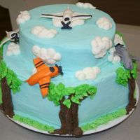 Plane Cake This is a cake I made for my cousins fiance who just passed his pilots test. All buttercreme with fondant airplanes.