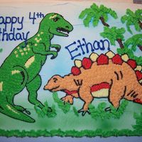Dinosaurland I made this cake for my son's 4th birthday recently. 1/2 chocolate, 1/2 white with buttercream icing. My son loved it!