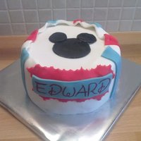 Mickey Mouse Cake Simple mickey mouse cake with red and blue stripes