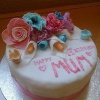 Mum Cake With Hand Made Flowers A cake made for my mum with lots of hand made flowers :)