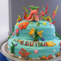 Little Mermaid Cake Little Mermaid Cake for6yr old KarinaWhite and Chocolate Cake w/ ButtercreamChocolate Rocks, Sugar Fish/Crabs/Shells,Jolly Rancher Coral