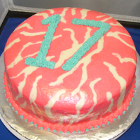 Zebra Stripe Pink And White Birthday Cake 17th Birthday Cake for co-worker.--WASC cake w/out almond and added strawberry filling-- Buttercream frosting -- I put the white stripes on...