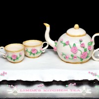 Kitchen Tea Cake The vintage inspired Tea pot and Cup's cake was made for a Bridal shower/Kitchen tea.