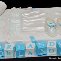 Christening Cake The christening romper was made to look just like the real one with booties and his name spelt out with baby blocks. The bottle was the...