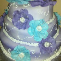60Th Birthday The birthday girl requested purple and blue. This is my first fondant cake! I wanted to add edible diamonds I bought, but they really don&#...