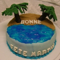 Brother-In-Law's Birthday Cake Cake covered in fondant, with gel for the water, and the palm trees are made out of modeling chocolat. My brother-in-law was leaving for...