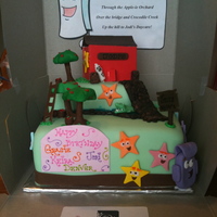 Dora Map Cake Through the Apple-ie Orchard. Over Crocodile Creek, Over the Bridge and Up the Hill to Jodi's Daycare! Ran out of space on the cake...