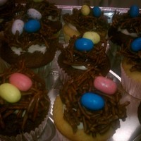 Easter Cupcakes Lemon and Chocolate Cupcakes with Bird nest cookies on top!