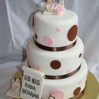 Baptism Cake A baptism cake I made for a friend - she wanted an angel theme along with a cross and pink and brown polk a dots. I hope she liked it.