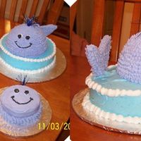 Purple Whale Whale cakes - there were 2 separate parties, therefore the 2 cakes. Purple whale was the requested color. These were made out of a dairy...