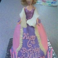 Doll Cake Baked skirt in batter bowl. All buttercream with Barbie Stuck in. Shawl is mm fondant.