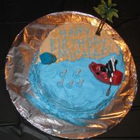 Pirate Cake Simple buttercream and graham cracker/brown sugar for sand. Pirate stuff from dollar store.