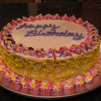 Pecan Cake With Cream Cheese Frosting I used the Wilton Tip #224 to create the flowers on the cake. I used violet and pink gel coloring to paint several stripes down my piping...