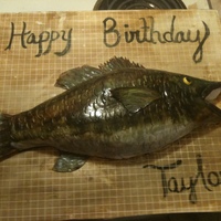 Large Mouth Bass This is my favorite cake. Its my second try using fondant and gum paste. This is a Large mouth Bass fish. It is carved out of French...