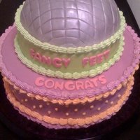 Disco Cake Cake I made for a dance and party studio's grand opening. Big disco ball on top and colors to match the studio's logo.