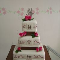 Doubble Happiness Wedding Cake the bride asked me to decorate 3 Asian symbols: in the top "double happiness", in the middle "love" and in the bottom &...