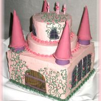 Princess Castle Cake For my daughter's 4th birthday. White cake with lemon filling, strawberry cake with fresh strawberries, all covered with IMBC, fondant...