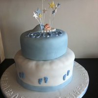 Christening Cake Choc fudge with milk choc ganache, covered in fondant. Had a few hairy moments but pretty pleased with end result. It's my 1st two...