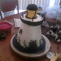 First Lighthouse this is my first lighthouse i ever did. everything is made out of buttercream icing and cake except for the candle and ribbon.