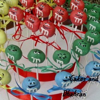 M And M Character Pops cake pops to look like the M&M characters,