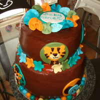 Jungle Cake Cake to match crib bedding by NOJO. I hand cut each animal out of fondant.