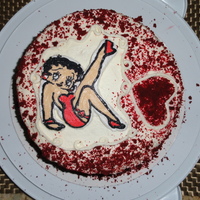Red Velvet Cake With Bc Betty Boop Red Velvet cake with BC Betty Boop decor.