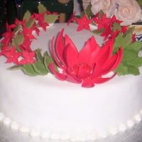 Native Flower Christmas Cake Rich fruit cake covered in fondant and decorated with modelling paste stylised waratahs and Christmas bush flowers.