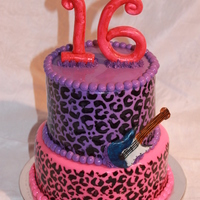 Sweet 16 Leopard Cake Hand painted leopard print and guitar!