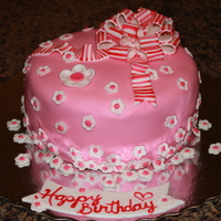 Girlie Girl Birthday Cake! :) I made the bow from fondant and hand-painted the stripes with gel food colouring!! :) Please note that the fondant on the sides is...