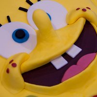 Spongebob Squarepants Marble cake cut from a 1/4-sheet, buttercream, MFF & MMF. Took a LONG time! The board is covered in MMF. TFL :)