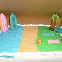 Beach Cake W/ Surf Boards buttercream icing and fondant
