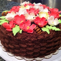 Flower Basket Spring time fun!here's a flwer basket with gumpaste/foncant flowers on a basket weave pattern basket.
