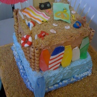 Surf And Sand Sixteenth birthday cake for my niece. Bottom layer is 10" WASC with raspberry filling and white chocolate SMBC; top layer is 8"...