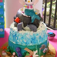 Mermaid Hello Kitty Everything's sugar made on this cake; Kitty, the animals, the shells, the snails and marine plants. First tier background is a hand...