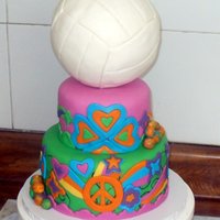 Psychedelic/ Volleyball Cake Inspired in the 60's. Just in case of doubt, the ball over the cake is a dummy.