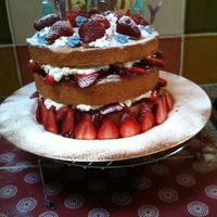 Tall Strawberry Victoria Sponge Cake Tall Victoria Sponge cake with strawberries