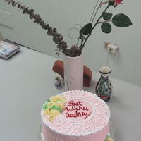 Pretty In Pink This is a black forest cake covered with boiled frosting done for a friend who was leaving her job.