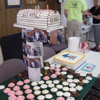 Usps Retirement Mailbox Cake My attempt at making a mailbox cake for one of my retiring employees. I built platform, post, and platform and covered in fabric. Then set...