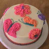 Spring 8 inch round with raspberry flavored buttercream. The flowers and butterflies are raspberry flavored buttercream as well. I think this is...