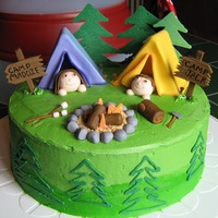 Cake For A Camp Out Themed Party I made this camping scene cake for a double birthday party. The kids loved that it was personalized and completely edible! All the pieces...