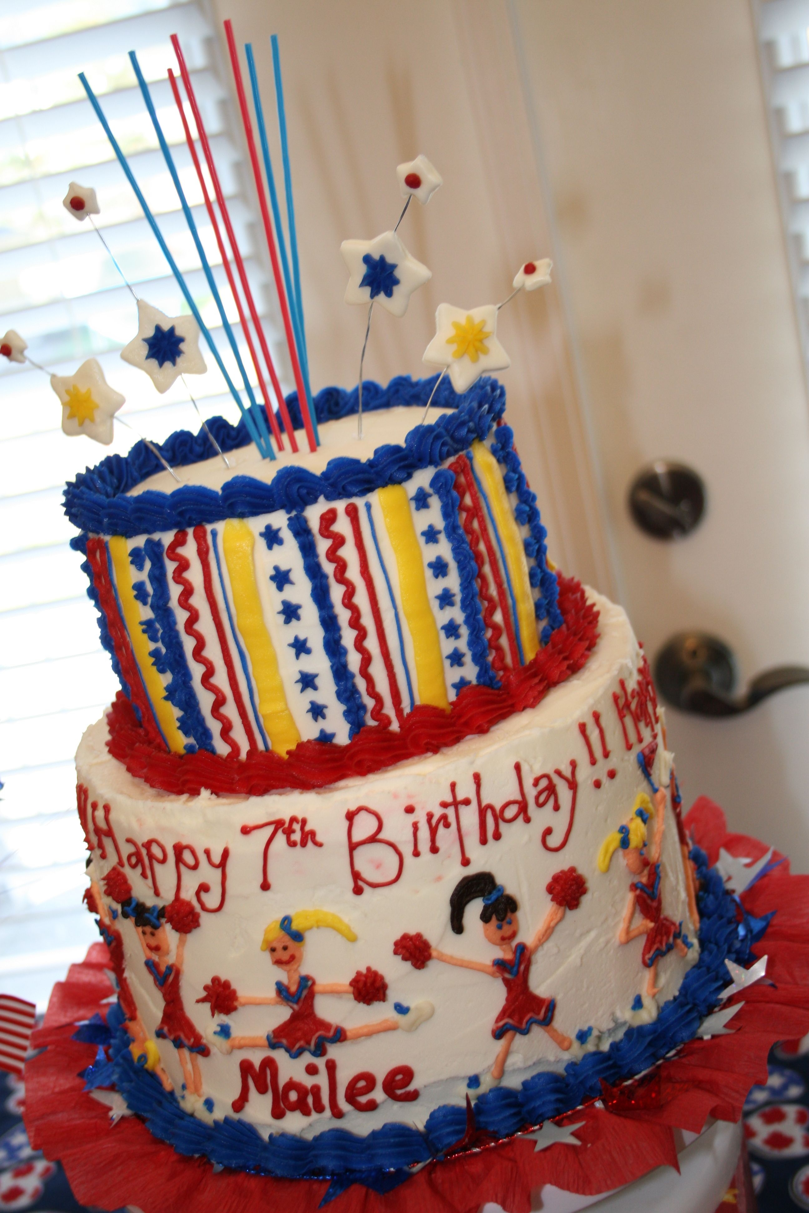 All American Cheerleading Cake All buttecream (except for MMF stars)