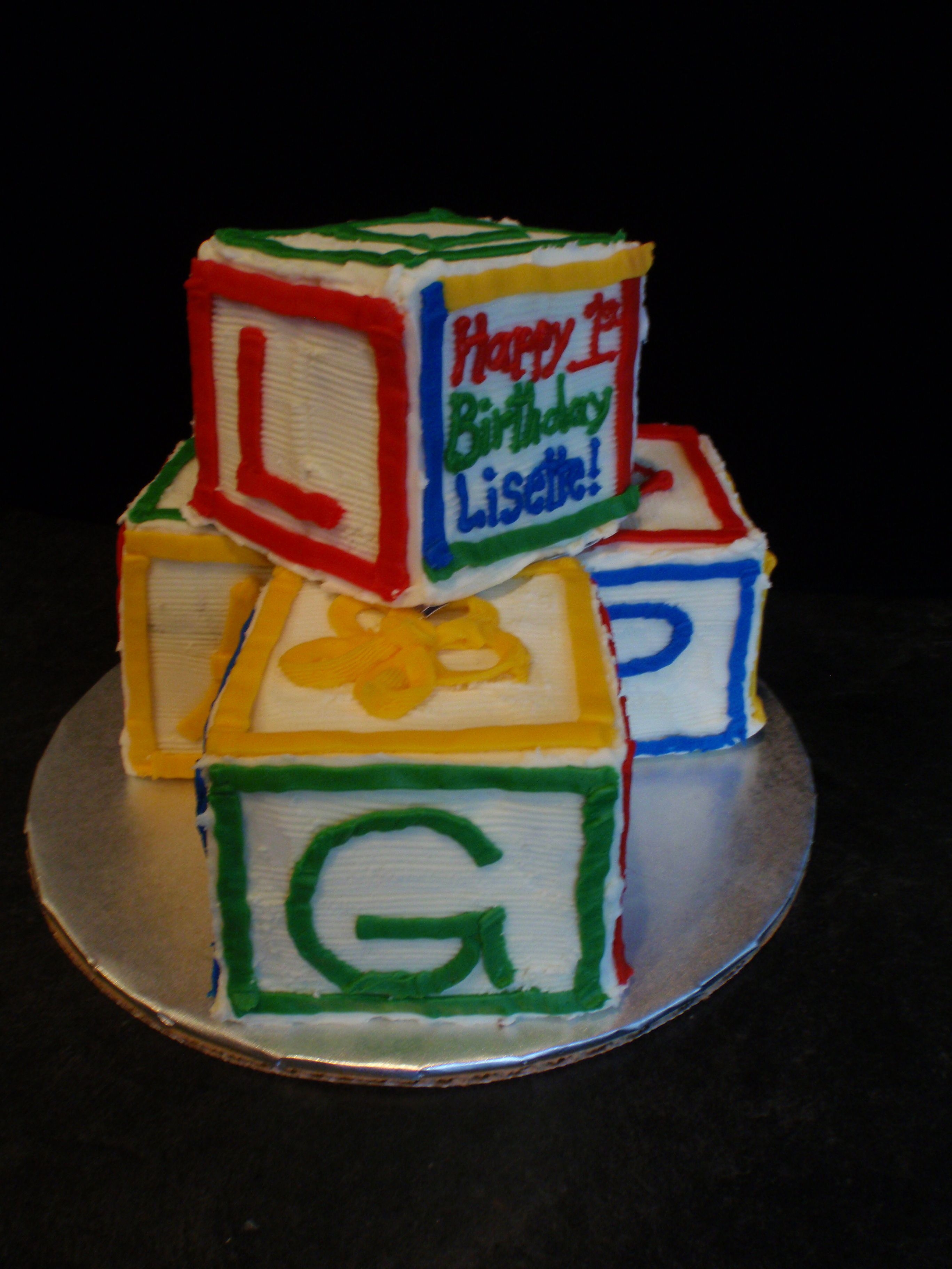 Baby Blocks First Birthday Cake All Buttercream