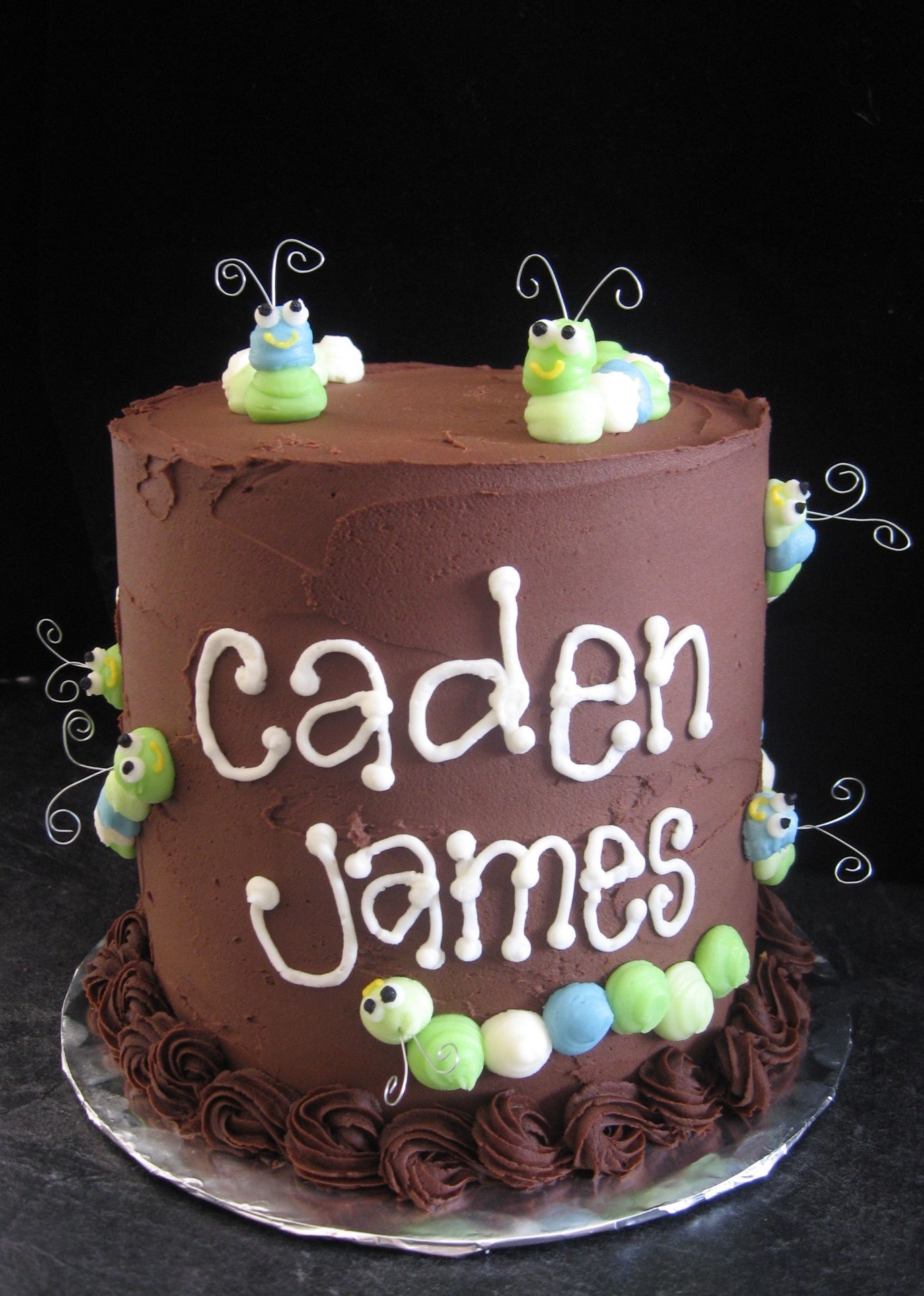 Caterpillar Baby Shower Cake All buttercream (except wire antennae)