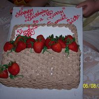 Strawberry Basket This cake was a strawberry jello cake with whip cream icing. (double stacking the jello cake was quite a feat!) The basket is chocolate...