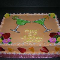 Margarita & Martini Drinks and flowers are royal icing, the rest is all buttercream. Fresh fruit on drinks and on sides of the cake. I got this idea from CC...